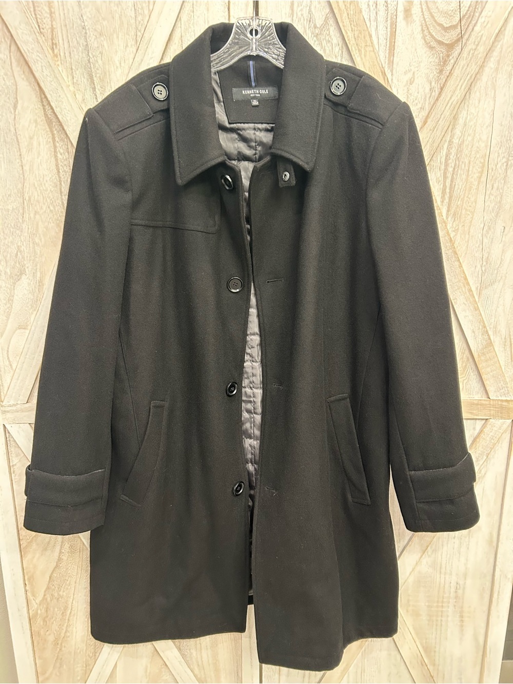 Kenneth Cole Mens XL New York Wool Blend Coat Black Military Car Coat